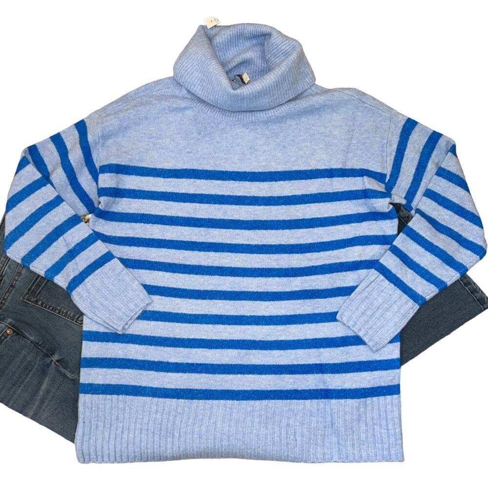 NWT LOFT Blue Stripe Cowl Neck Tunic Sweater